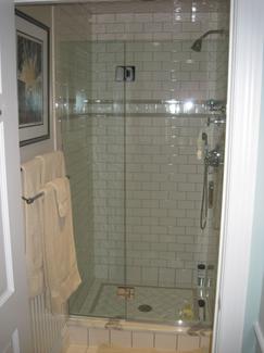 Bathroom With Painted Wainscoting (Detail: Subway Tile/ Frameless Door)