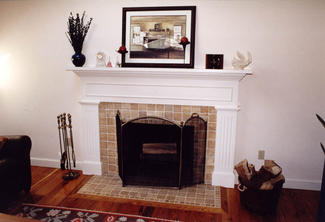 Family Room Fireplace with Tumble Stone Hearth