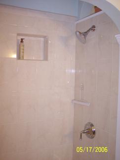 Bath NC (Detail: Tiled walls with cubby)