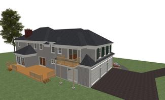 Home addition over garage and porch - 3D rendering