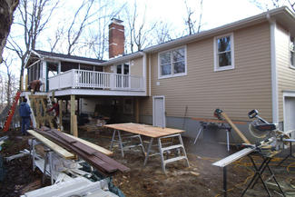 Timberframe front Entrance & Hardy Siding & Deck - Construction - Deck