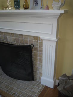 Family Room Fireplace with Tumble Stone Hearth: Detail